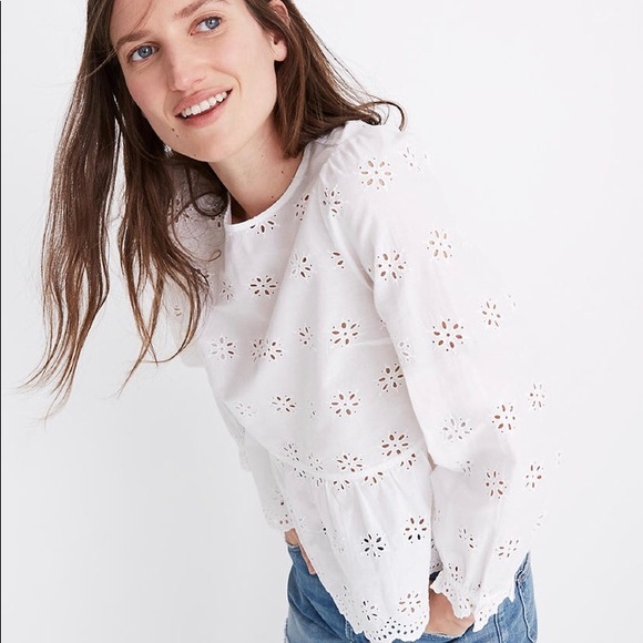 Madewell Eyelet Keyhole Peplum Top - Picture 3 of 6